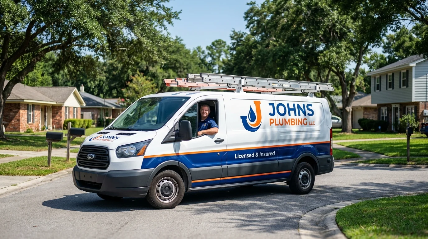Johns Plumbing LLC service van in Island Lake, IL