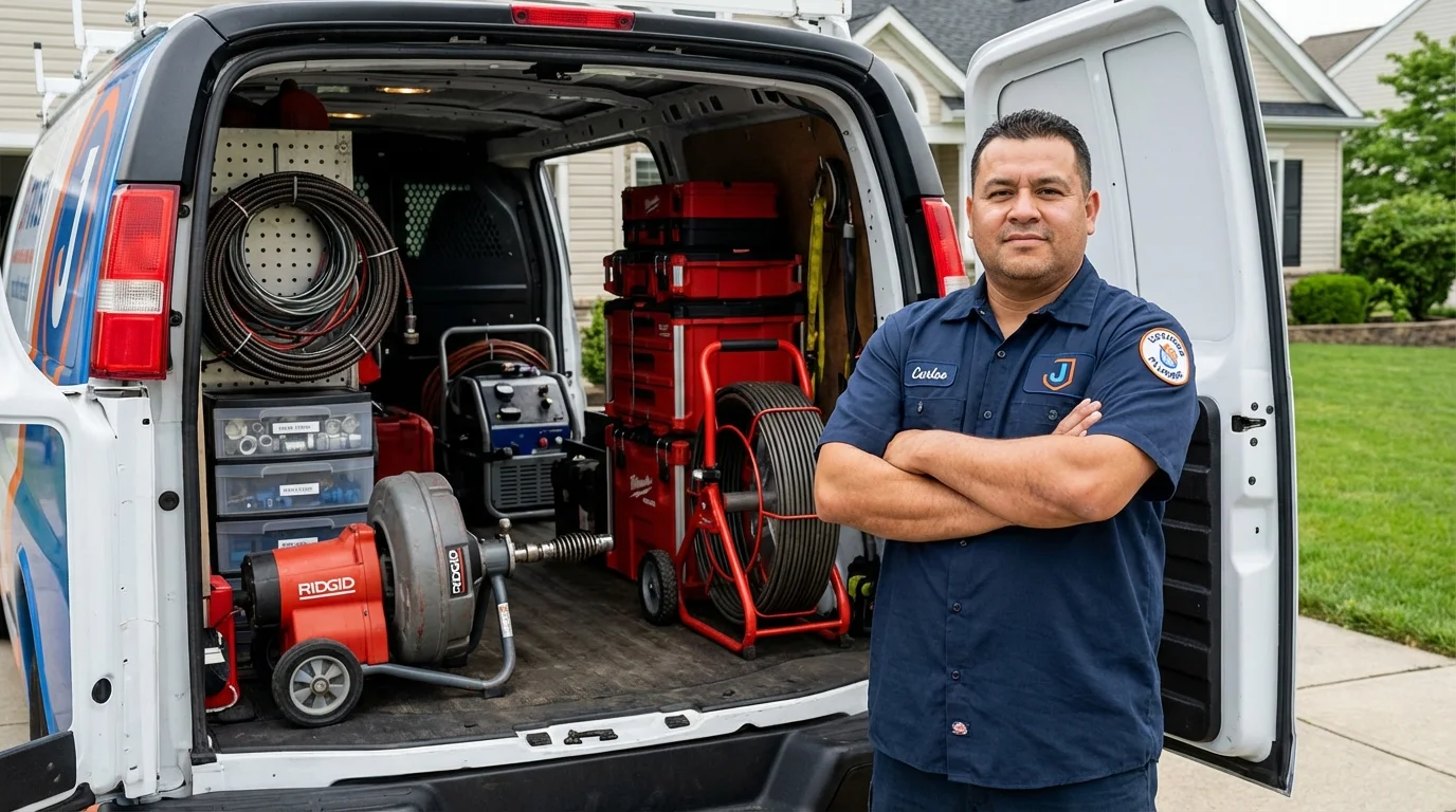 Professional drain cleaning equipment and Johns Plumbing LLC plumber in Island Lake