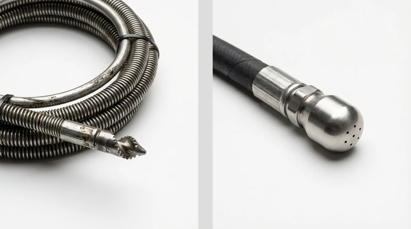 Drain snake cable and hydro jetting nozzle used for drain cleaning in Island Lake, IL