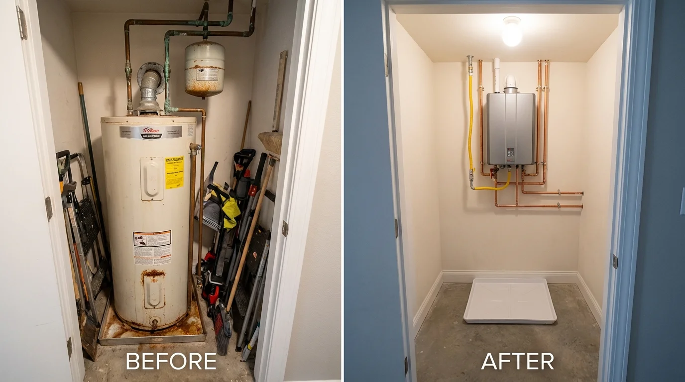 Tank water heater versus wall-mounted tankless unit comparison for Island Lake, IL homeowners